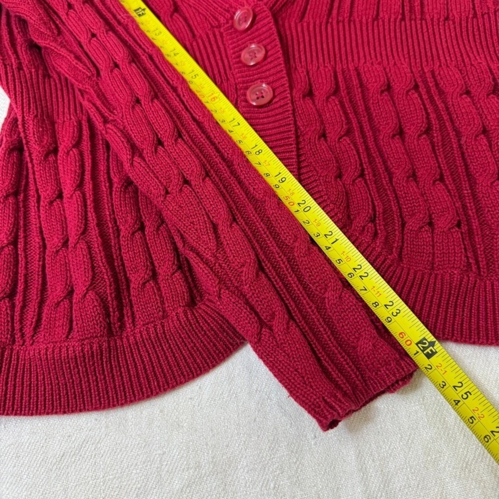 Croft & Barrow Red Cable Knit Cardigan Sweater Womens Sz M Shawl Collar Academia - Picture 8 of 11